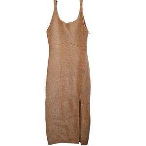 Fashion Nova Womens 1X Brown Knit Midi Dress Side Slit Sleeveless Bodycon Camel